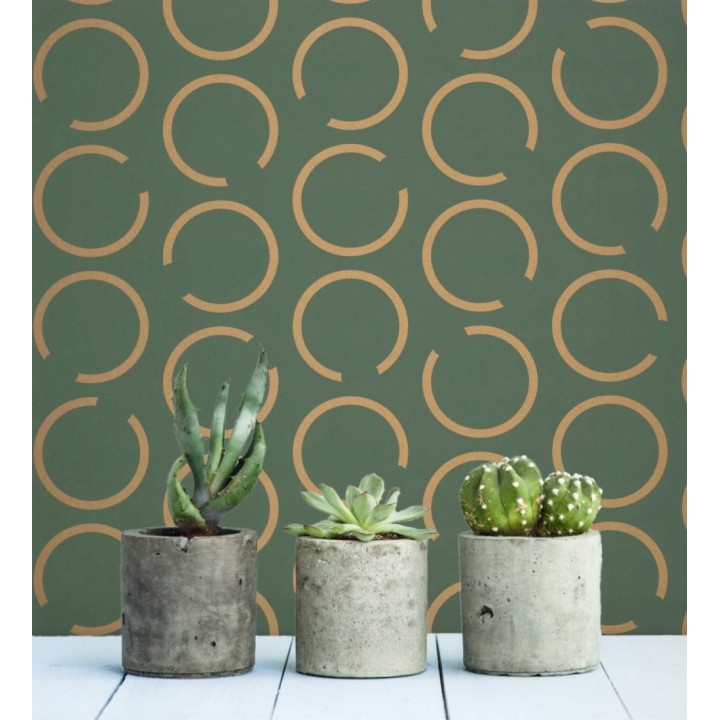 Papel pintado de argollas doradas fondo verde - Corban 128477