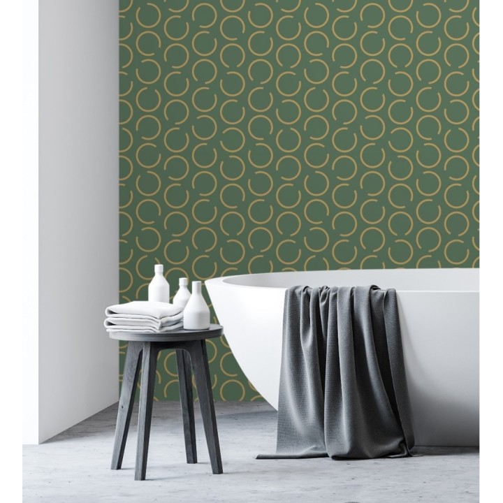 Papel pintado de argollas doradas fondo verde - Corban 128477