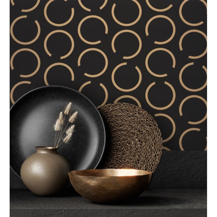 Papel pintado de argollas doradas fondo negro - Corban 128478