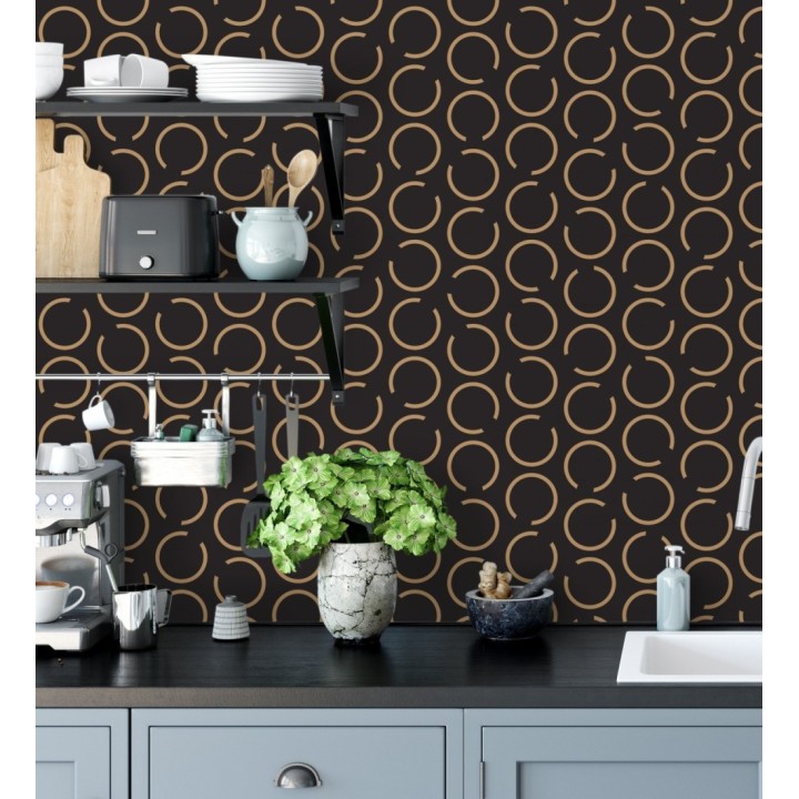 Papel pintado de argollas doradas fondo negro - Corban 128478