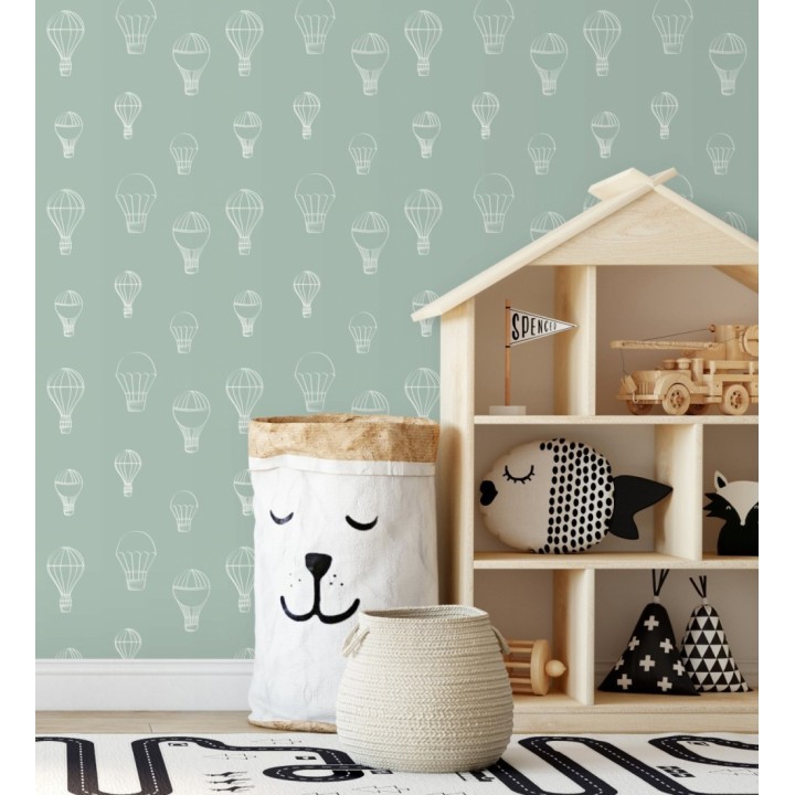 Papel pintado de globos infantiles fondo verde agua - Jeremy Balloons 128487