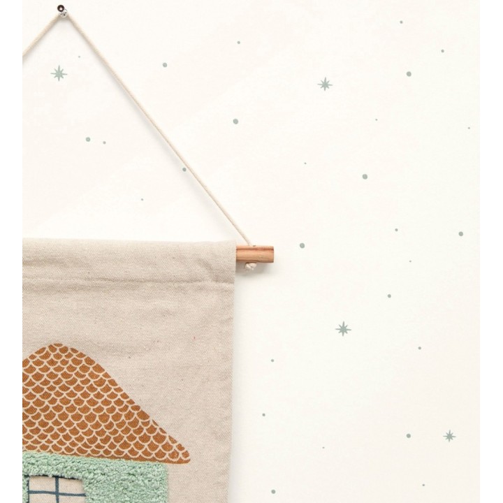 Papel pintado infantil de estrellas color verde agua - Starry Sky 128490