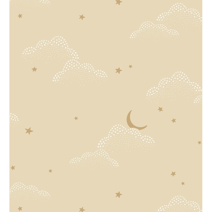 Papel pintado infantil de luna y estrellas fondo beige - Waning Moon 128491
