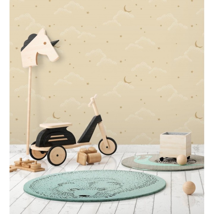 Papel pintado infantil de luna y estrellas fondo beige - Waning Moon 128491