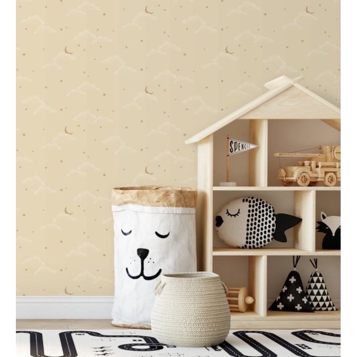 Papel pintado infantil de luna y estrellas fondo beige - Waning Moon 128491