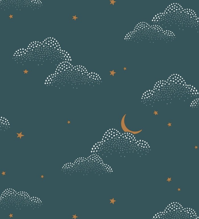 Papel pintado infantil de luna y estrellas fondo azul - Waning Moon 128492