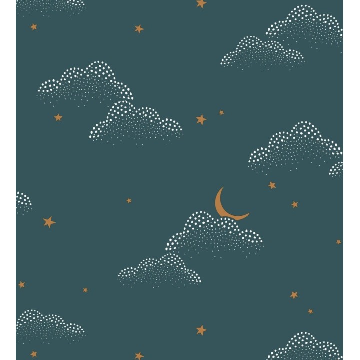 Papel pintado infantil de luna y estrellas fondo azul - Waning Moon 128492
