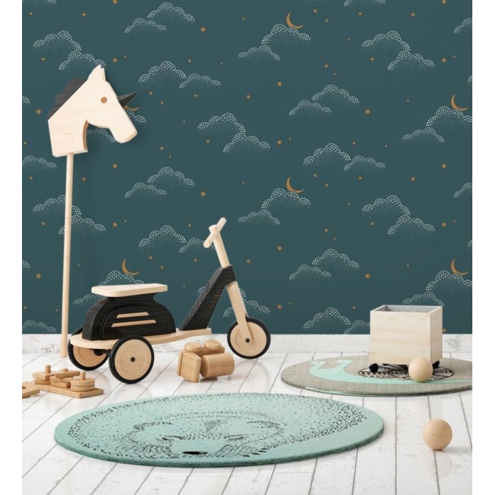 Papel pintado infantil de luna y estrellas fondo azul - Waning Moon 128492