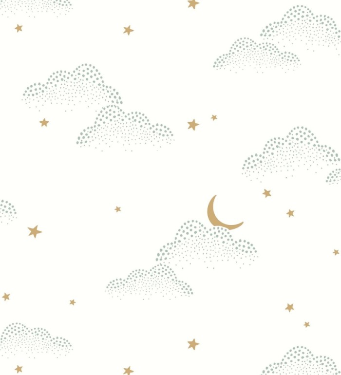 Papel pintado infantil de luna y estrellas fondo blanco - Waning Moon 128493