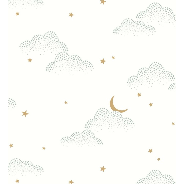 Papel pintado infantil de luna y estrellas fondo blanco - Waning Moon 128493