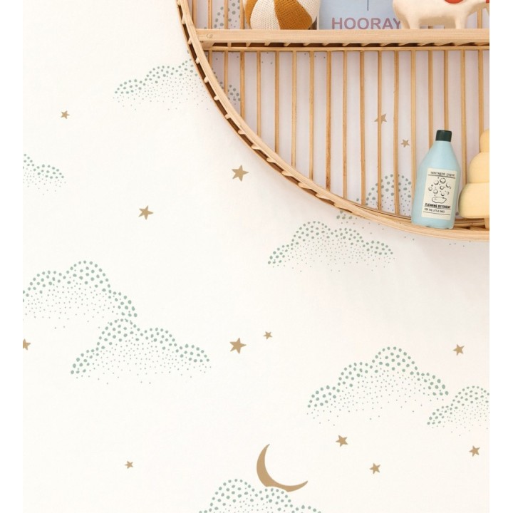 Papel pintado infantil de luna y estrellas fondo blanco - Waning Moon 128493