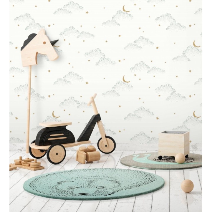 Papel pintado infantil de luna y estrellas fondo blanco - Waning Moon 128493