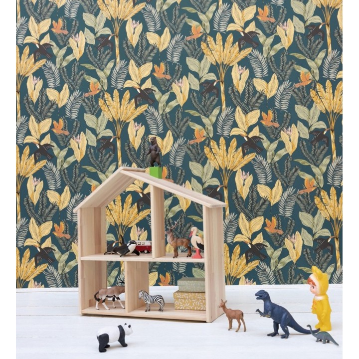 Papel pintado de pájaros aves tucanes y hojas tropicales - Moana Tropical 128495