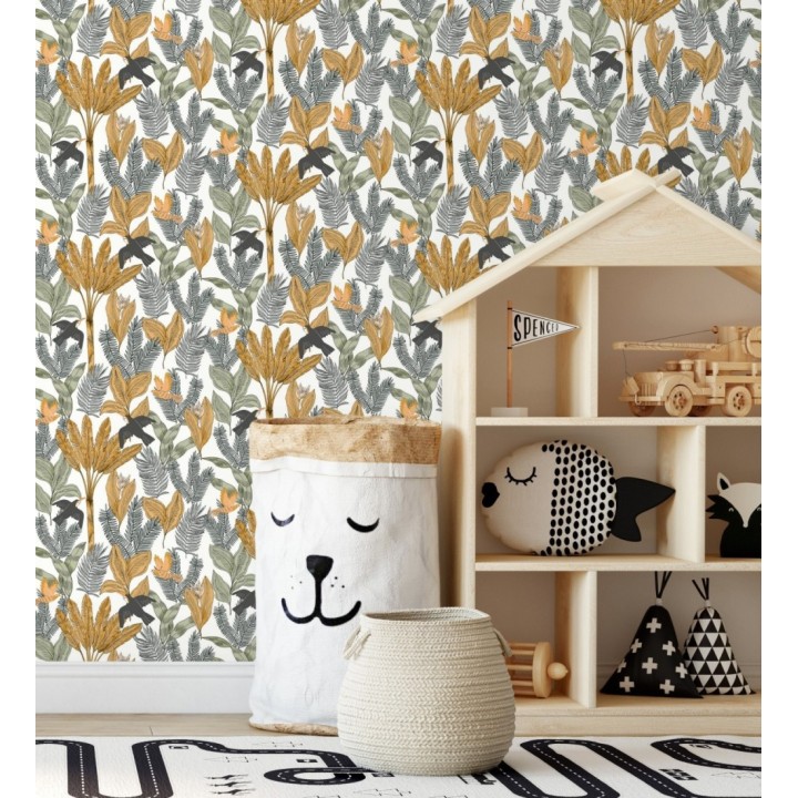 Papel pintado de pájaros aves tucanes y hojas tropicales - Moana Tropical 128496