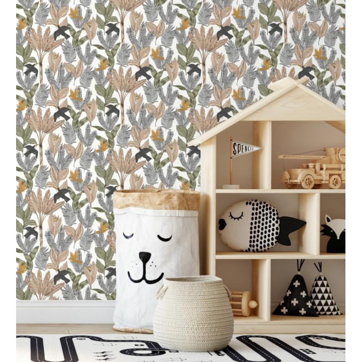 Papel pintado de pájaros aves tucanes y hojas tropicales - Moana Tropical 128497