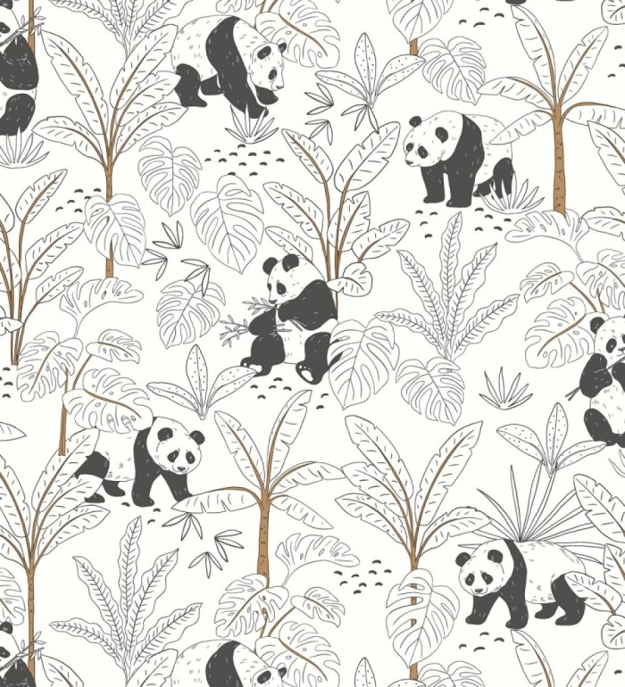 Papel pintado infantil de osos panda fondo blanco - Sichuan Panda 128498