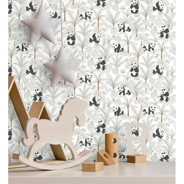 Papel pintado infantil de osos panda fondo blanco - Sichuan Panda 128498