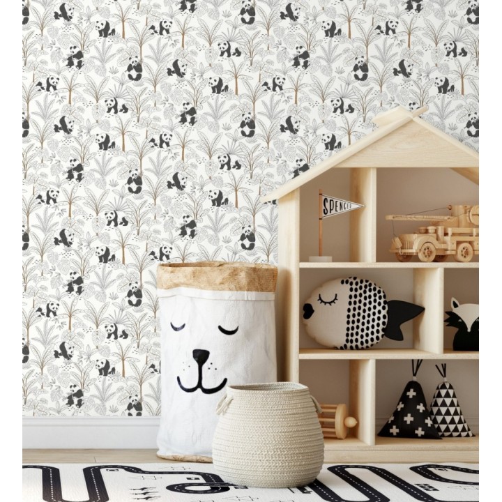 Papel pintado infantil de osos panda fondo blanco - Sichuan Panda 128498