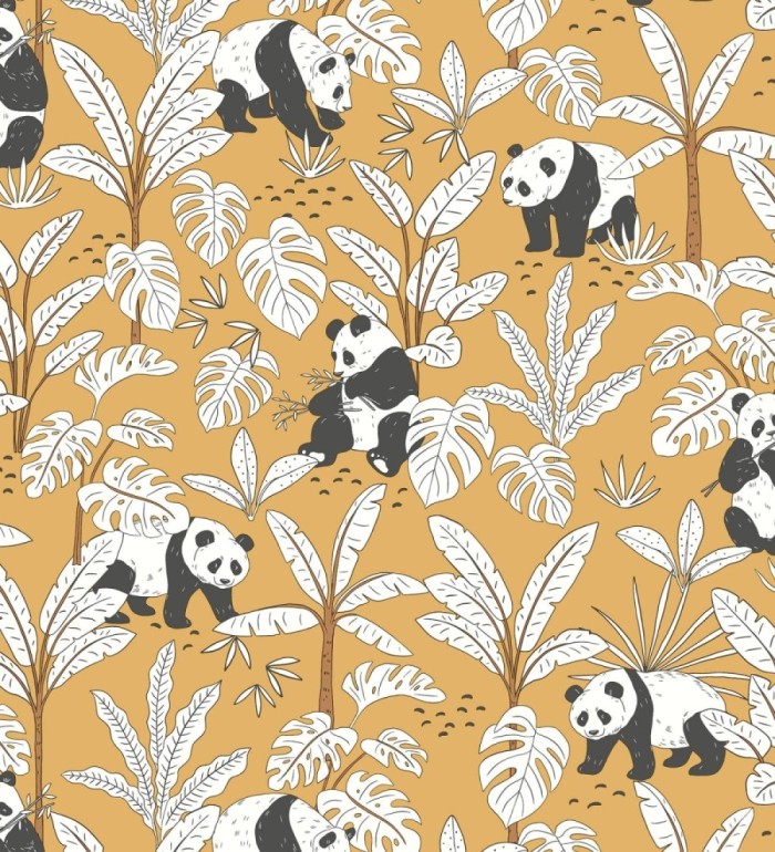 Papel pintado infantil de osos panda fondo naranja - Sichuan Panda 128499