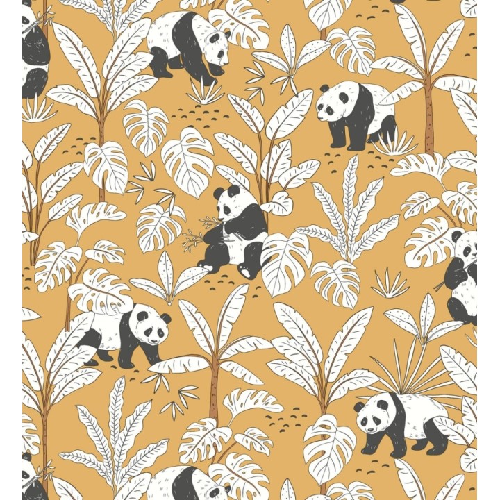 Papel pintado infantil de osos panda fondo naranja - Sichuan Panda 128499