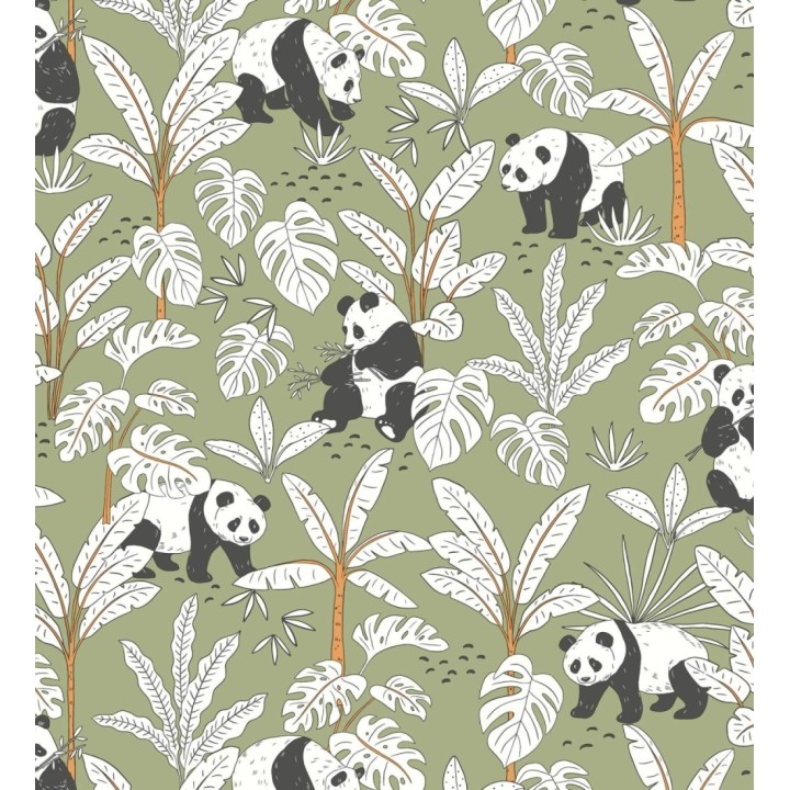 Papel pintado infantil de osos panda fondo verde - Sichuan Panda 128500