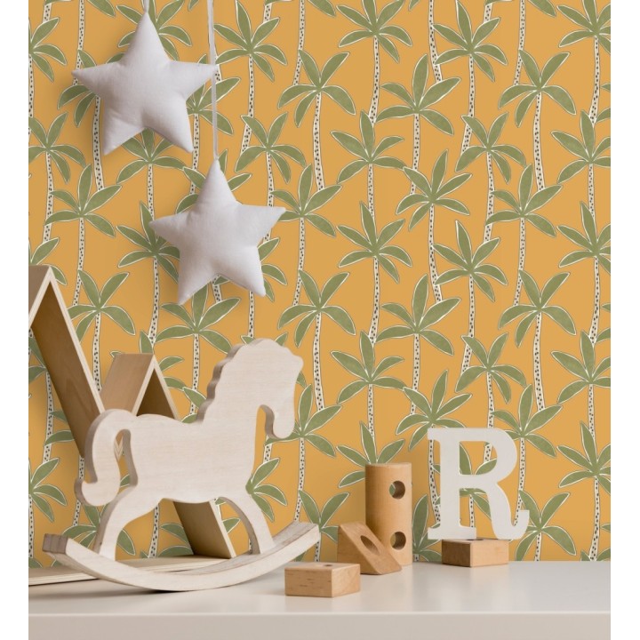 Papel pintado de palmeras fondo naranja - Tadeo Palms 128501
