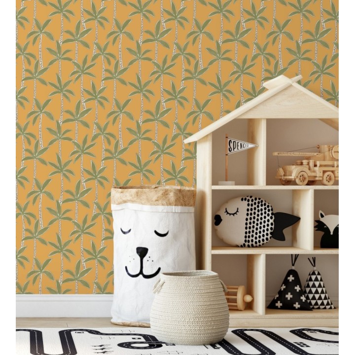 Papel pintado de palmeras fondo naranja - Tadeo Palms 128501