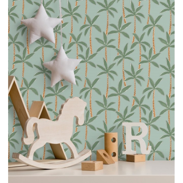 Papel pintado de palmeras fondo verde agua - Tadeo Palms 128502