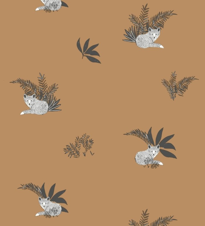 Papel pintado de animales zorros fondo marrón - Loritz 128508