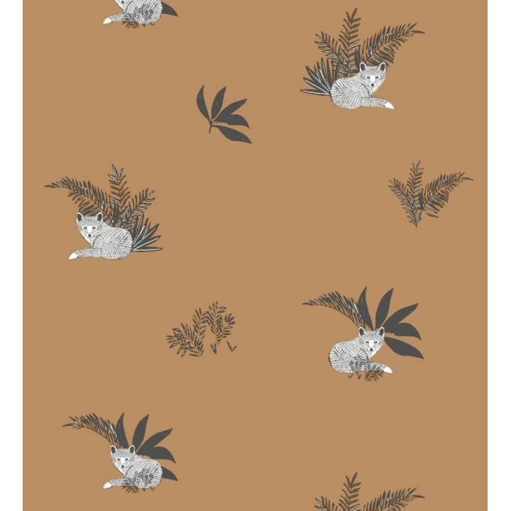 Papel pintado de animales zorros fondo marrón - Loritz 128508