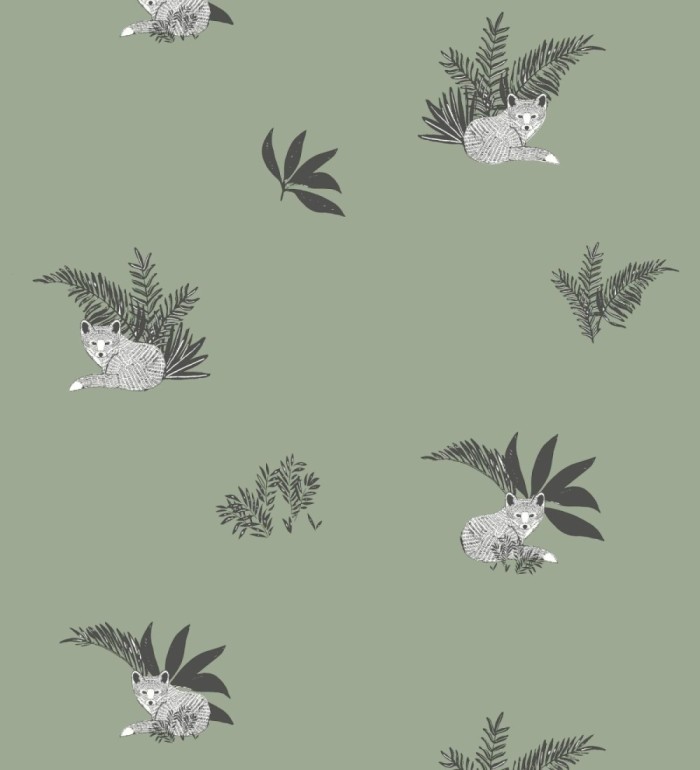 Papel pintado de animales zorros fondo verde - Loritz 128510