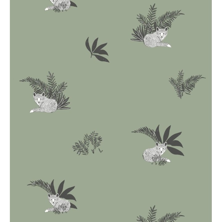 Papel pintado de animales zorros fondo verde - Loritz 128510