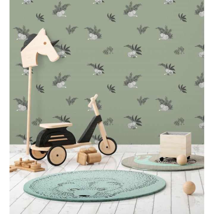 Papel pintado de animales zorros fondo verde - Loritz 128510