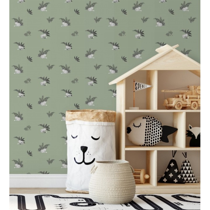 Papel pintado de animales zorros fondo verde - Loritz 128510