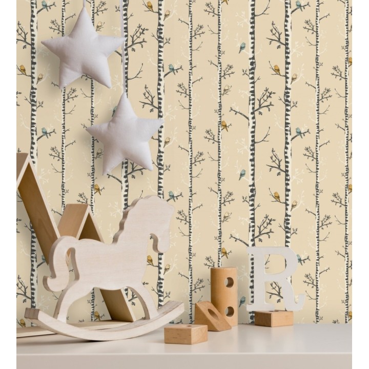 Papel pintado troncos y pájaros estilo naturaleza - Esli Forest 128516
