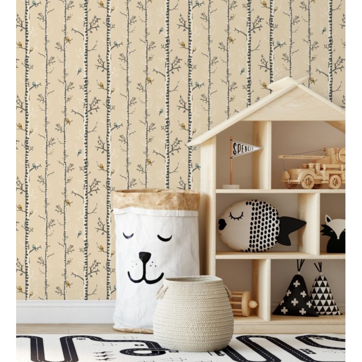 Papel pintado troncos y pájaros estilo naturaleza - Esli Forest 128516