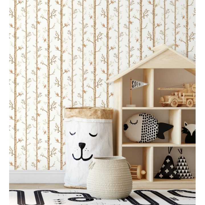 Papel pintado troncos y pájaros estilo naturaleza - Esli Forest 128517