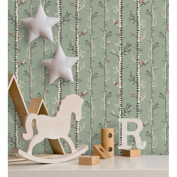 Papel pintado troncos y pájaros naturaleza - Esli Forest 128518