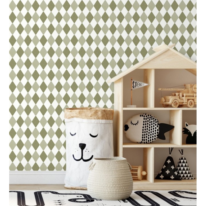 Papel pintado de rombos color verde - Edrei Diamonds 128521