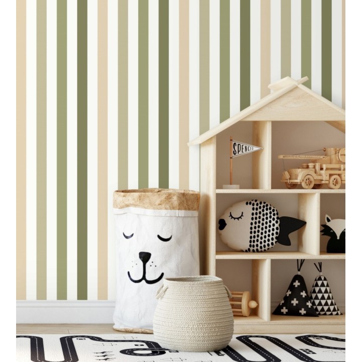 Papel pintado de rayas gama de color del beige al verde - Fenris stripes 128524