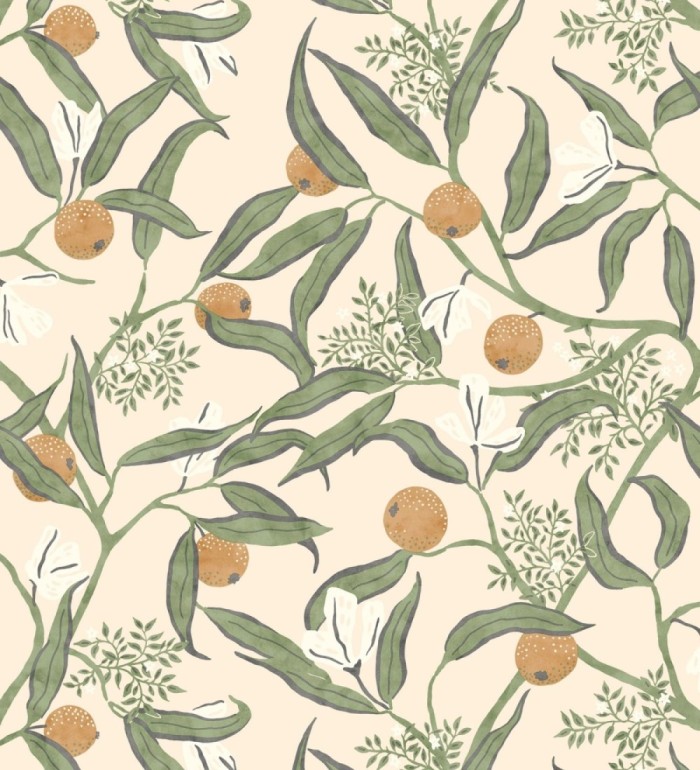 Papel pintado de frutas naranjas y hojas verdes - Natarin 128525