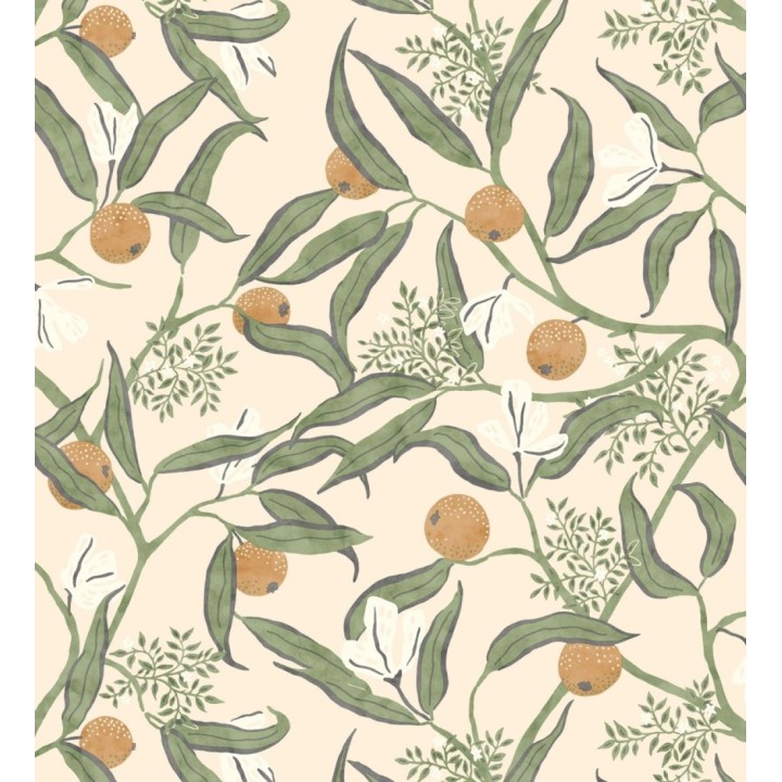 Papel pintado de frutas naranjas y hojas verdes - Natarin 128525