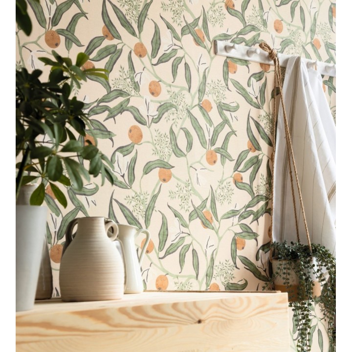 Papel pintado de frutas naranjas y hojas verdes - Natarin 128525