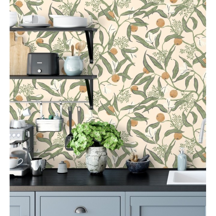 Papel pintado de frutas naranjas y hojas verdes - Natarin 128525