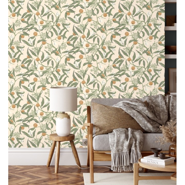 Papel pintado de frutas naranjas y hojas verdes - Natarin 128525