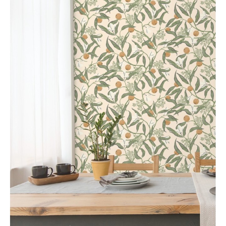 Papel pintado de frutas naranjas y hojas verdes - Natarin 128525