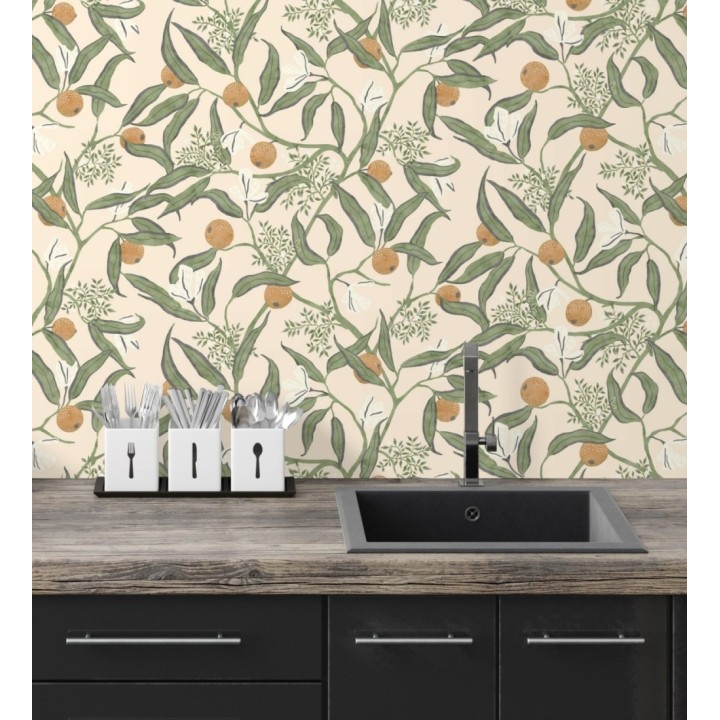 Papel pintado de frutas naranjas y hojas verdes - Natarin 128525