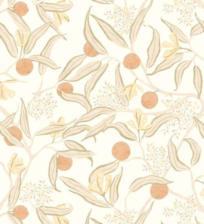 Papel pintado de frutas naranjas y hojas - Natarin 128526