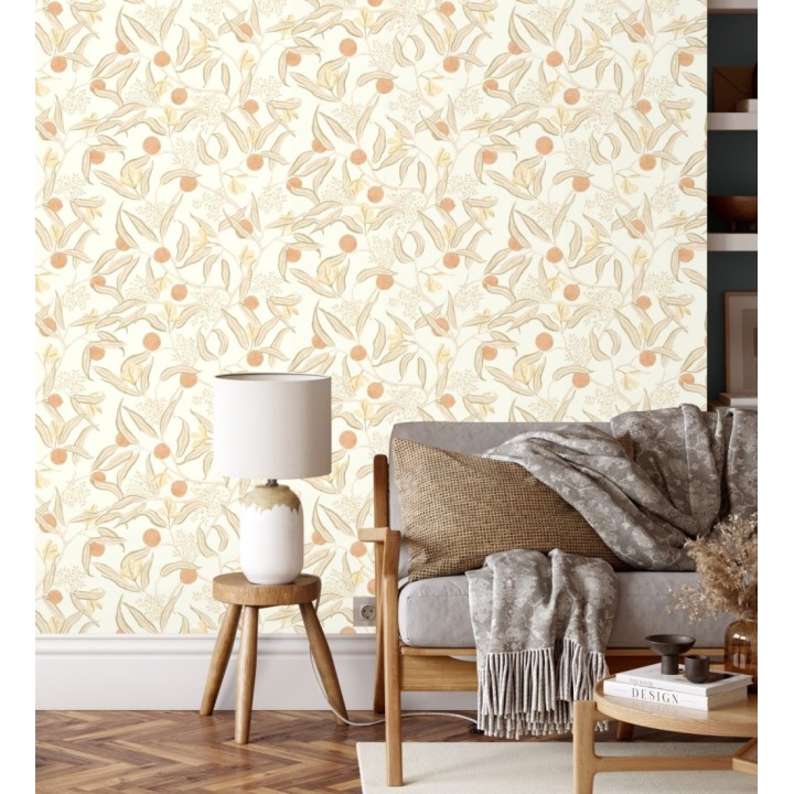 Papel pintado de frutas naranjas y hojas - Natarin 128526