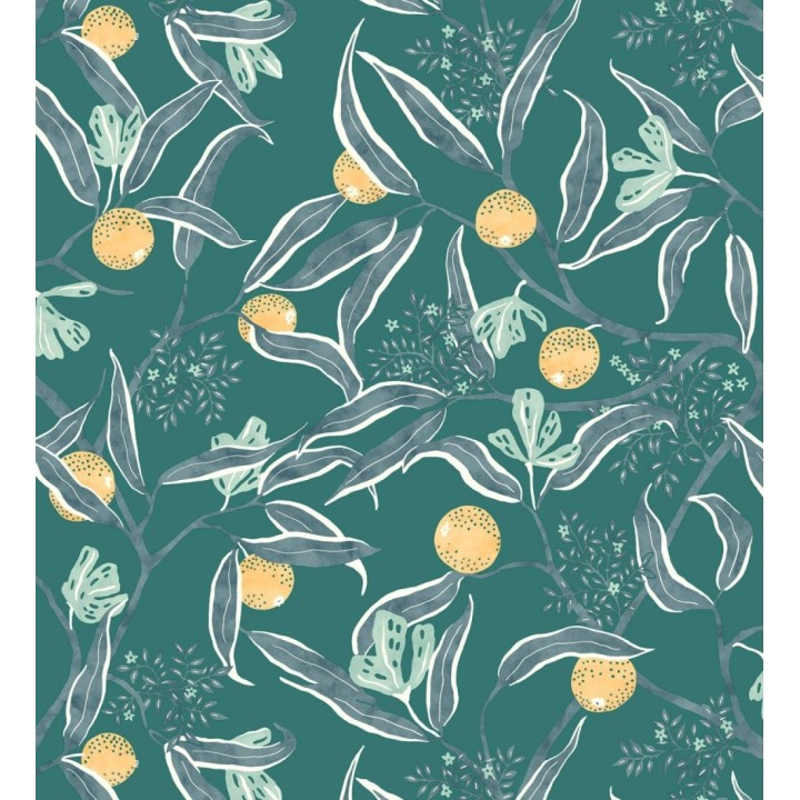 Papel pintado de frutas amarillos fondo turquesa - Natarin 128527